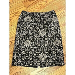 Talbots Skirt Womens Camel Black Floral Print Pencil Ladies 4.C9